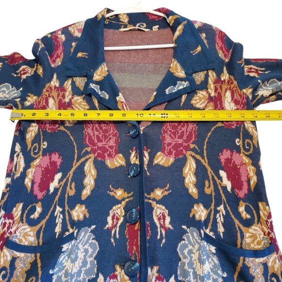 Soft Surroundings Large Cardigan Sweater Jacket Floral Blue Pockets Women small - Picture 8 of 11